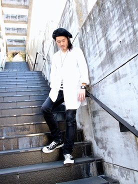「LABRAT（ラブラット）のアイテム（パンツ）」を使った、MANYさん（メンズ・175cm）の冬コーディネート