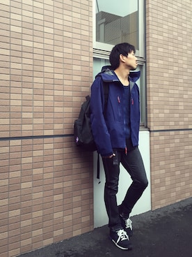 「アイテム（マウンテンパーカー、ブルー系）」を使った、マロポッポ軍曹さん（メンズ・173cm）の秋コーディネート