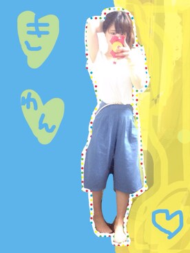 「DETERNLのアイテム（パンツ、ブルー系）」を使った、でかマイさん（レディース・160cm）の夏コーディネート