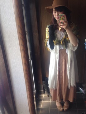 「LOWRYS FARM（ローリーズファーム）のアイテム（スカート、ベージュ系）」を使った、でかマイさん（レディース・160cm）の秋コーディネート