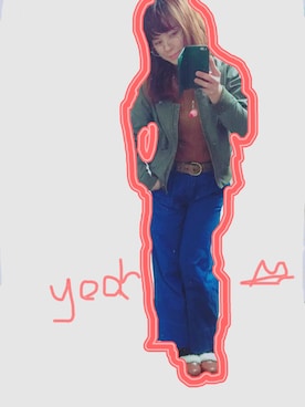 「わからんのアイテム（ミリタリージャケット、グリーン系）」を使った、でかマイさん（レディース・160cm）の冬コーディネート