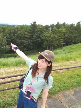「OZOC（オゾック）のアイテム（キャップ、グリーン系）」を使った、でかマイさん（レディース・160cm）の夏コーディネート
