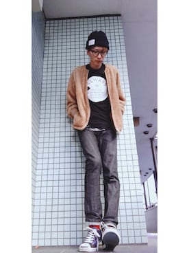 「ALLEGE（アレッジ）のアイテム（ニットキャップ/ビーニー）」を使った、MASAHIROさん（メンズ・180cm）の冬コーディネート