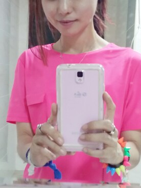 「8seconds（エイトセカンズ）の상의（シャツ/ブラウス、ピンク系）」を使った、옥자さん（レディース・158cm）の夏コーディネート