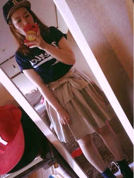 「dazzlin（ダズリン）のｳｴｽﾄﾘﾎﾞﾝﾎﾞﾘｭｰﾑＳＫ（スカート、ベージュ系）」を使った、MIKIさん（レディース・160cm）の春コーディネート