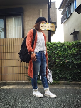 「BLUE BLUE（ブルーブルー）のアイテム（ハンチング/ベレー帽）」を使った、miさん（レディース・158cm）の秋コーディネート
