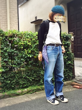 「BLUE BLUE（ブルーブルー）のアイテム（ハンチング/ベレー帽）」を使った、miさん（レディース・158cm）の秋コーディネート