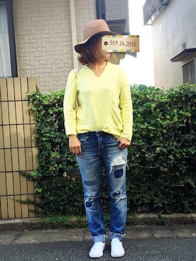 「BLUE BLUE（ブルーブルー）のアイテム（パンツ）」を使った、miさん（レディース・160cm）の秋コーディネート