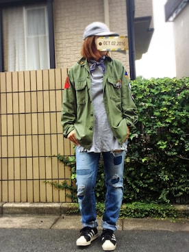 「BLUE BLUE（ブルーブルー）のアイテム（パンツ）」を使った、miさん（レディース・160cm）の秋コーディネート