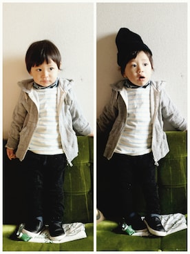 「スウェット×シャツ」｜echaさん（キッズ・90cm）の冬コーディネート