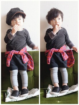 「タータンチェック」｜echaさん（キッズ・90cm）の春コーディネート