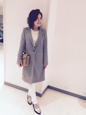 「AS KNOW AS PINKY（アズノゥアズピンキー）のアイテム（チェスターコート）」を使った、MAKIKO NAKAYAMAさん（レディース・156cm）の冬コーディネート