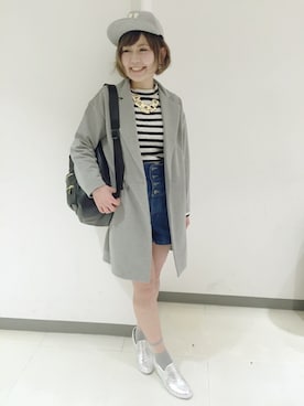 「AS KNOW AS PINKY（アズノゥアズピンキー）のアイテム（チェスターコート）」を使った、MAKIKO NAKAYAMAさん（レディース・157cm）の冬コーディネート
