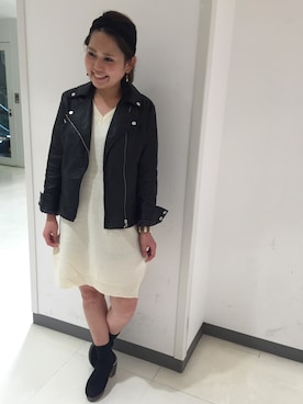 「AS KNOW AS PINKY（アズノゥアズピンキー）のアイテム（ライダースジャケット）」を使った、MAKIKO NAKAYAMAさん（レディース・157cm）の秋コーディネート