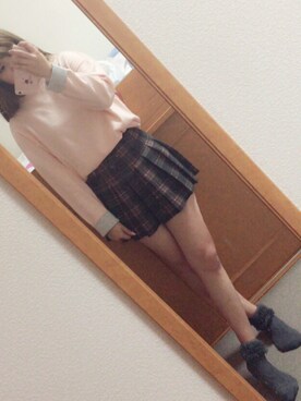 「mixxmixのアイテム（スカート、ピンク系）」を使った、Anneさん（レディース）の冬コーディネート