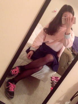 「GU（ジーユー）のアイテム（スウェット、ピンク系）」を使った、Anneさん（レディース）の春コーディネート