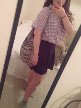 「GU（ジーユー）のアイテム（シャツ/ブラウス、パープル系）」を使った、Anneさん（レディース）の夏コーディネート