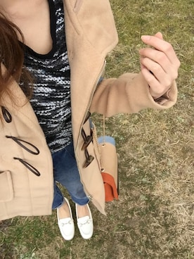 「ショート丈トップス」｜「アイテム（ダッフルコート）」を使った、aswearさん（レディース・163cm）の春コーディネート