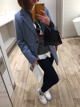 「水色」｜「アイテム（チェスターコート）」を使った、aswearさん（レディース・163cm）の春コーディネート