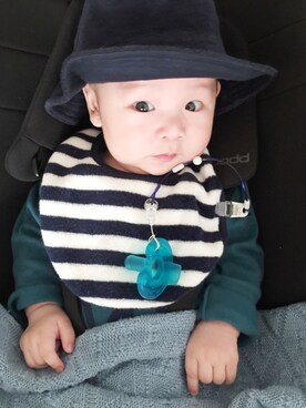 「アイテム（ママ＆ベビー、グリーン系）」を使った、Kelly Chenさん（キッズ・50cm）の秋コーディネート