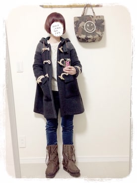 「ロング丈ダッフル」｜「アイテム（ブーツ）」を使った、みぃ☆さん（レディース・155cm）の冬コーディネート
