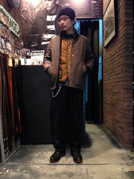 「柄×柄」｜「アイテム（スタジャン）」を使った、Junpeiさん（メンズ・166cm）の冬コーディネート