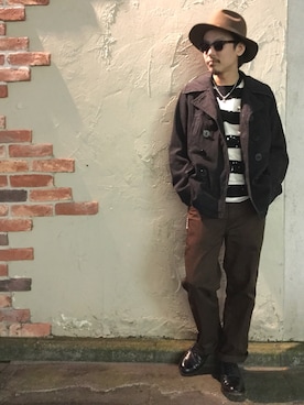 「アイテム（チノパンツ、ブラウン系）」を使った、Junpeiさん（メンズ・166cm）の秋コーディネート