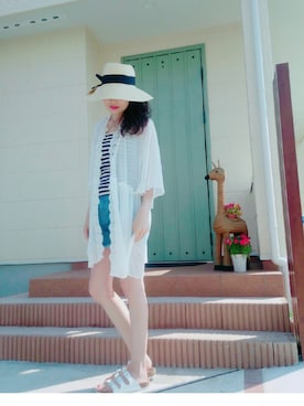 「リゾートスタイル」｜「アイテム（その他アウター）」を使った、hamu123さん（レディース・168cm）の春コーディネート
