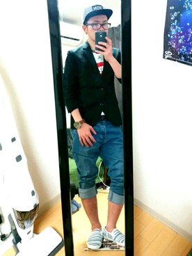 「AZUL by moussy（アズールバイマウジー）のアイテム（テーラードジャケット）」を使った、しょうさくさん（メンズ・167cm）の春コーディネート