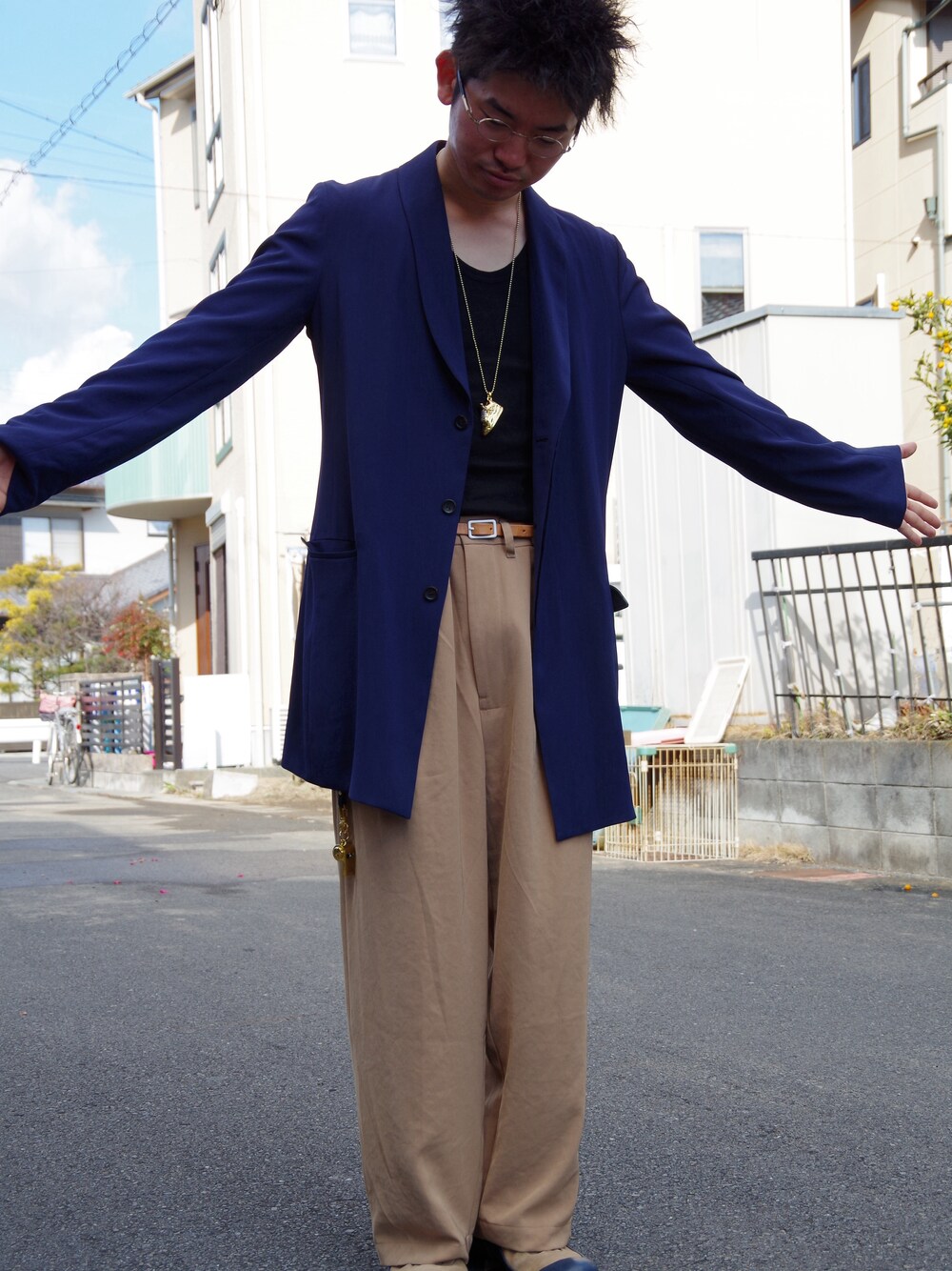 「ohta、タケオキクチ(TAKEO KIKUCHI)、Jordan、ジャケットスタイル、cornelian taurus、アタッチメント」｜「ohtaのブーツ（ブーツ、ベージュ系）」を使った、まちゃち@Epic.さん（メンズ・170cm）の冬コーディネートの1枚目の写真