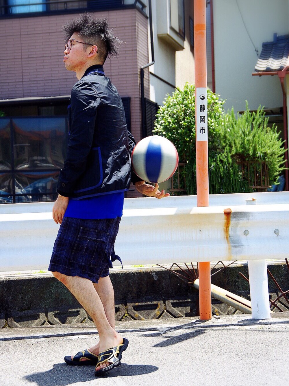「sacai men's、UNIQLO、MIZUNO、フリースタイルバスケットボール、ハーフパンツ、ショーツ」｜「sacai MEN'Sのアイテム（セットアップ、ブルー系）」を使った、まちゃち@Epic.さん（メンズ・170cm）の夏コーディネートの1枚目の写真