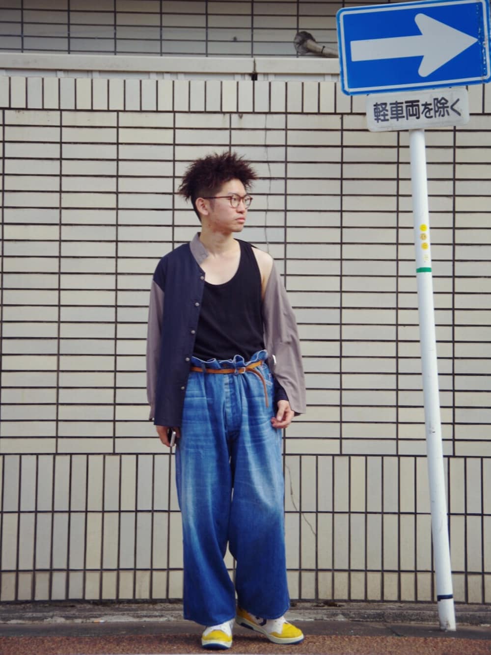 「grand father、converse、オール古着、BIGMAC」｜「BIG MACのアイテム（デニムパンツ、ブルー系）」を使った、まちゃち@Epic.さん（メンズ・170cm）の秋コーディネートの1枚目の写真