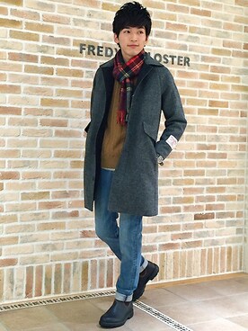 「GLOSTER（グロスター）のアイテム（ステンカラーコート）」を使った、マサくんさん（メンズ・173cm）の秋コーディネート