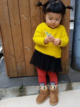 「アイテム（タイツ/ストッキング、オレンジ系）」を使った、あおいさん（キッズ・80cm）の秋コーディネート