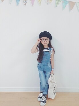 「GLOBAL WORK（グローバルワーク）のアイテム（オールインワン・サロペット）」を使った、elenaさん（キッズ・110cm）の夏コーディネート