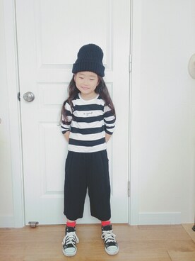 「GLOBAL WORK（グローバルワーク）のアイテム（オールインワン・サロペット）」を使った、elenaさん（キッズ・110cm）の夏コーディネート