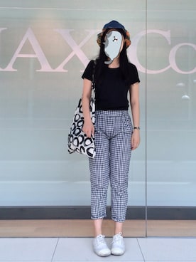 「UNIQLO Tシャツ」｜「アイテム（帽子）」を使った、myofaciaさん（レディース・160cm）の夏コーディネート