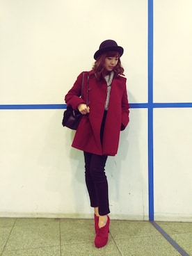 「アイテム（ブーティ、レッド系）」を使った、ぱりちゃん♡*さん（レディース・163cm）の冬コーディネート