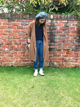 「マムジーンズ」｜「アイテム（ハンチング/ベレー帽）」を使った、Halnoさん（レディース・159cm）の冬コーディネート