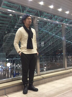 「ALDIES（アールディーズ）のアイテム（ハンチング/ベレー帽）」を使った、Funachangさん（メンズ・177cm）の秋コーディネート