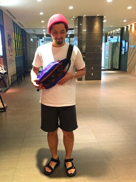 「アイテム（ボディバッグ/ウエストポーチ、ブルー系）」を使った、Funachangさん（メンズ・177cm）の夏コーディネート