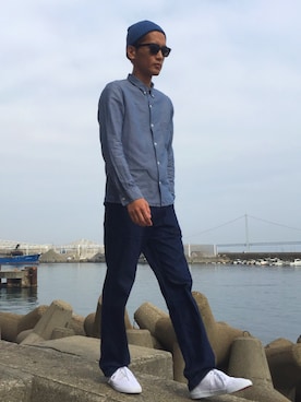 「DANTON（ダントン）のアイテム（デニムパンツ）」を使った、毛玉さん（メンズ・180cm）の春コーディネート