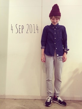 「スウェット×シャツ」｜RENAさん（レディース・159cm）の秋コーディネート