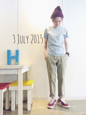 「Tシャツ×チノパン」｜RENAさん（レディース・159cm）の夏コーディネート