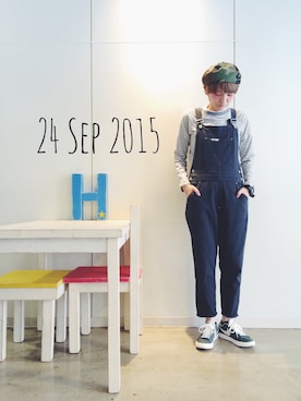 「override 」｜「アイテム（サロペット/オーバーオール）」を使った、RENAさん（レディース・159cm）の秋コーディネート