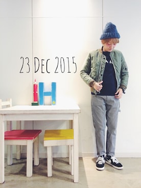 「BEDWIN（ベドウィン）のアイテム（ジャケット/アウター）」を使った、RENAさん（レディース・159cm）の冬コーディネート