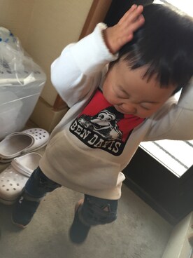 「BEN DAVIS（ベンデイビス）のアイテム（パーカー）」を使った、@.mioさん（キッズ・90cm）の冬コーディネート