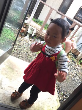 「リブニット」｜「アイテム（モカシン/デッキシューズ）」を使った、@.mioさん（キッズ・90cm）の秋コーディネート