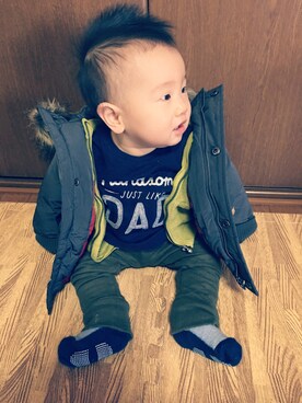 「赤ちゃん」｜「アイテム（モッズコート）」を使った、Minato★さん（キッズ・70cm）の冬コーディネート
