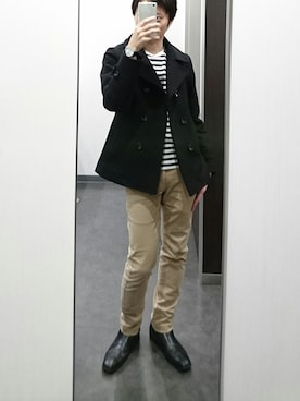 「RAGEBLUE」｜「アイテム（ピーコート）」を使った、亮さん（メンズ・168cm）の冬コーディネート